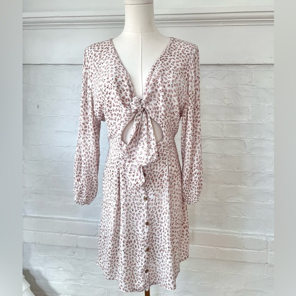 Faithfull The Brand Trinidad Rae Pink Floral Tie Front Cut Out Mini Dress - Picture 16 of 16